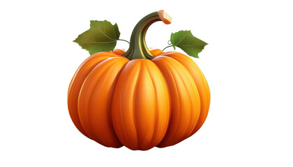 Pumpkin with Leaf 3D Cartoon Style Illustration on White Background