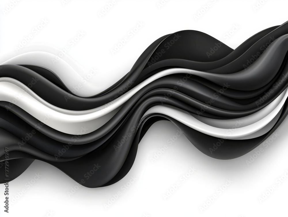 Poster abstract wave pattern in black and white showcasing smooth curves and modern design.