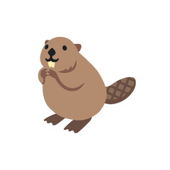 Vector illustration of beaver, cartoon clipart character, animals in flat style. 