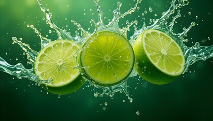 Fresh Lime Slices Splashing in Vibrant Green Liquid – Hyper-Realistic Close-Up