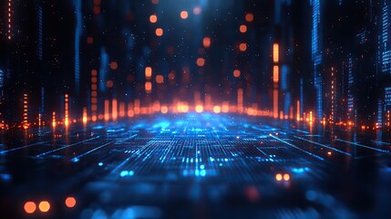 futuristic 3d render of stock market,fintech forex concept with blurry blue digital charts on dark blue background highlighting financial data analysis,technology