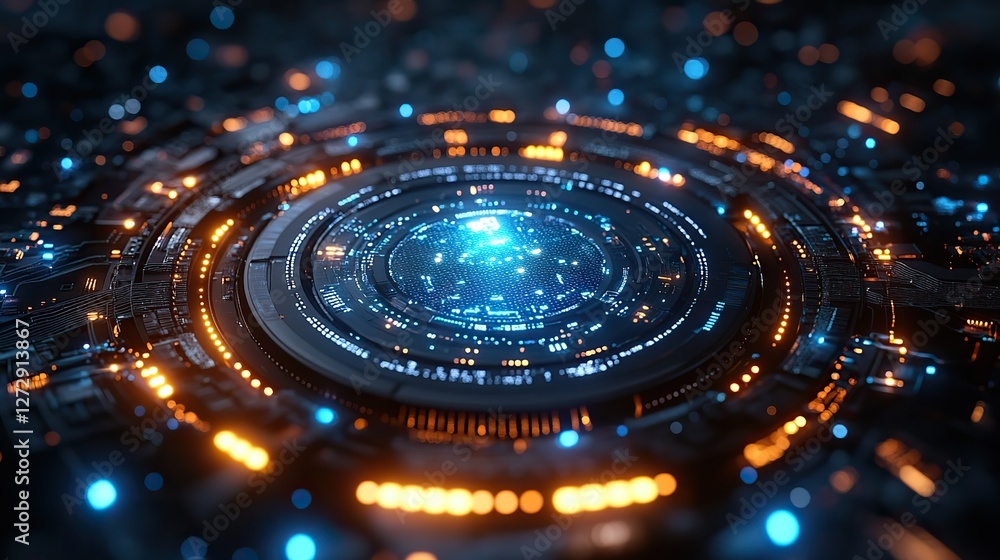 Poster futuristic abstract technology concept circular high tech design with integrated circuit board patte