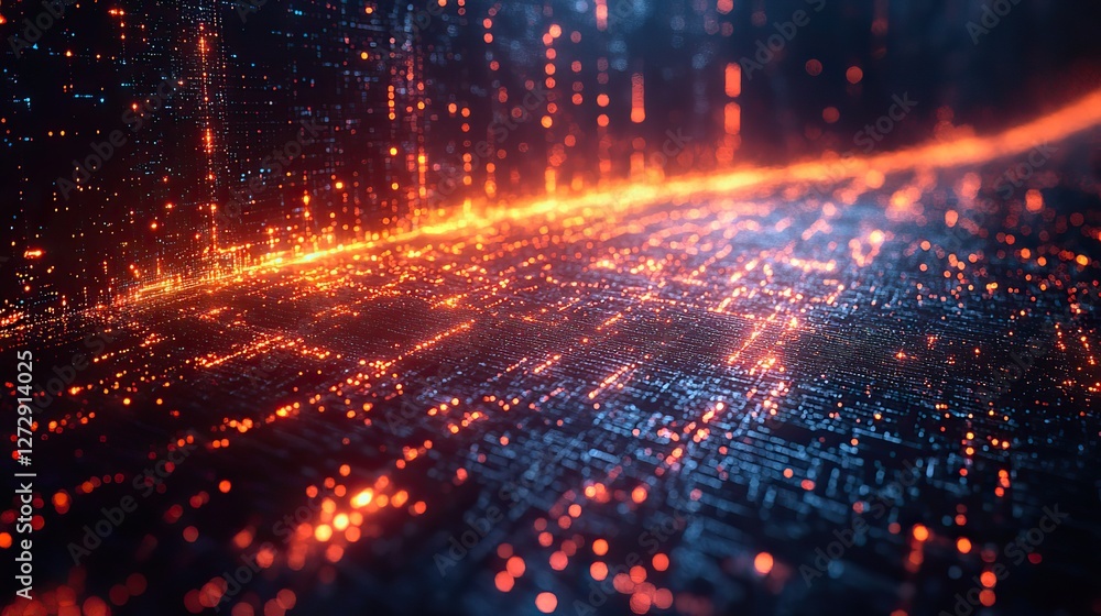 Poster futuristic abstract visualization of decentralized finance digital hologram illustrating blockchain 