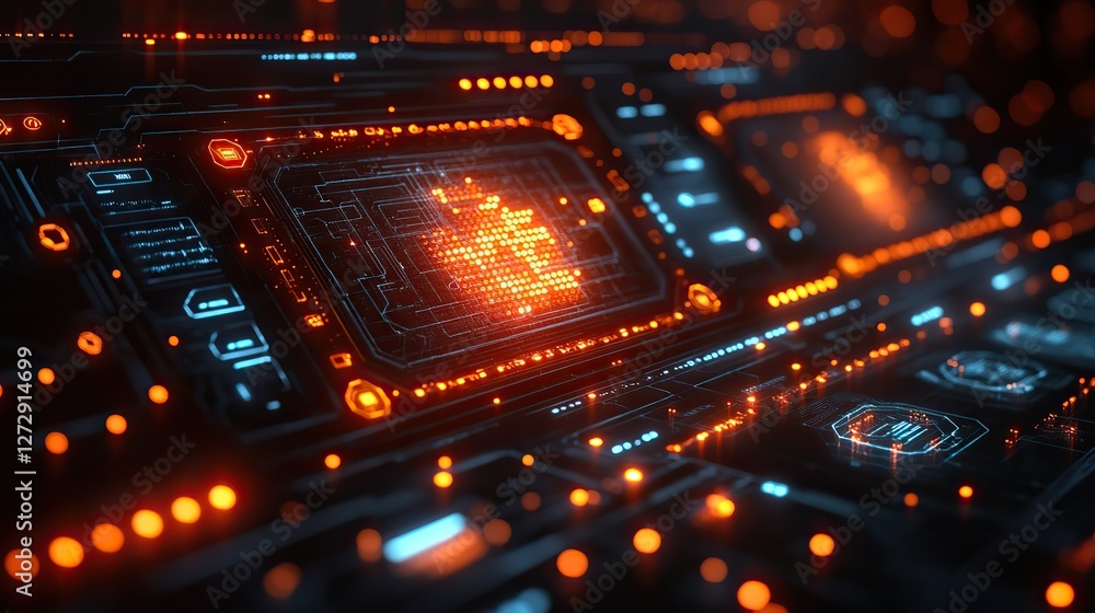 Poster futuristic blockchain interface display with global map decentralized network,cryptocurrency concept