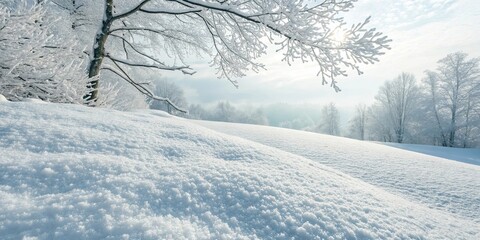 Obraz premium A snowy hill with a tree in the background