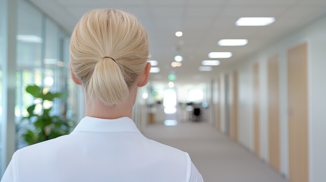 Businesswoman walking in office hallway