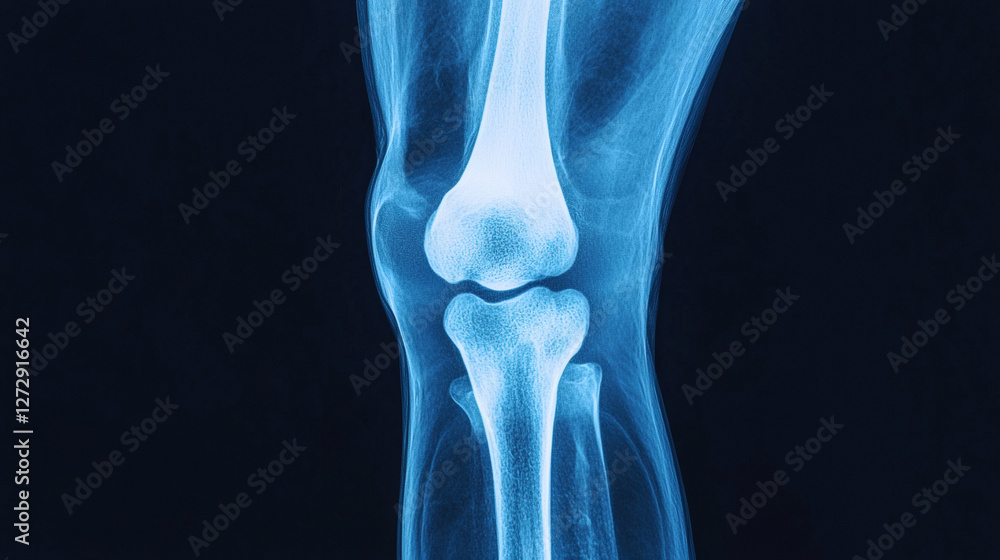 Poster artificial intelligence in medical detection. knee x ray showing joint structure and potential injur