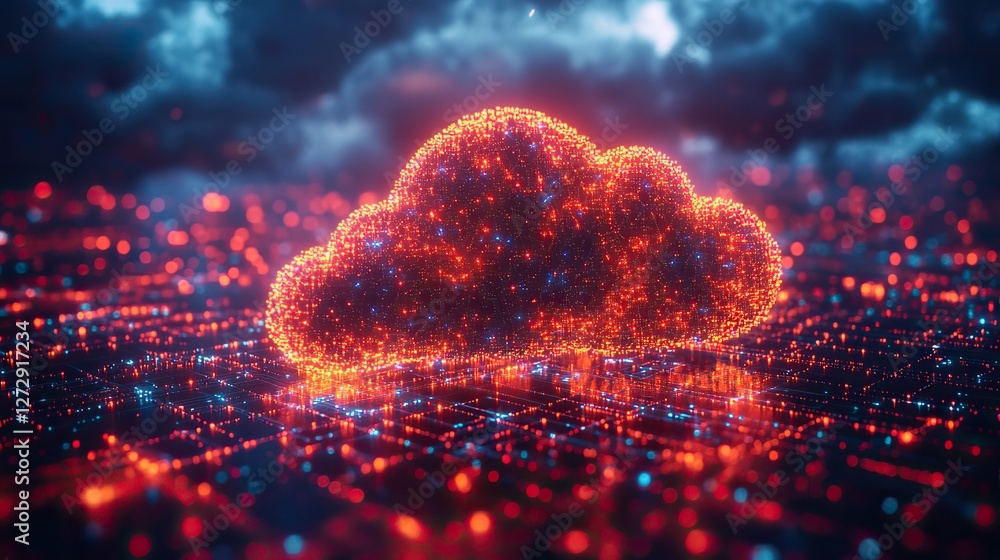 Poster futuristic network of cloud computing,blockchain technology a vibrant 3d polygonal illustration depi