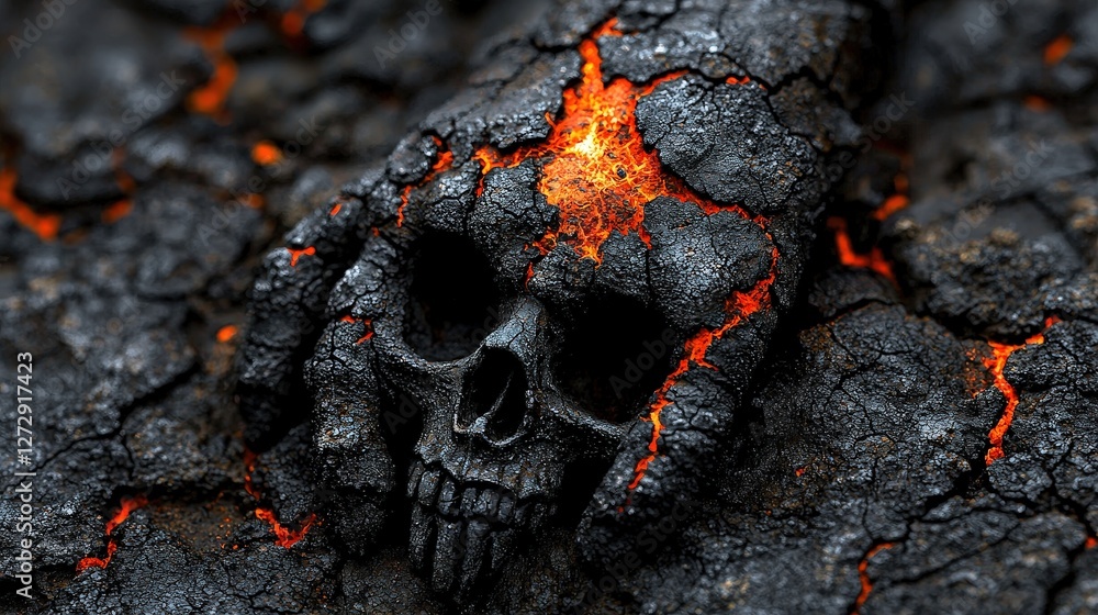 Poster artistic composition featuring a skull on a lava lava fabric displaying vibrant patterns