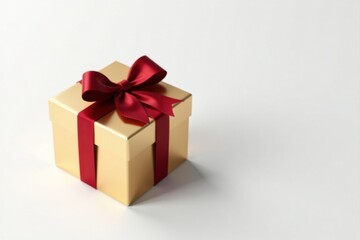 A Gold Gift Box with a Crimson Bow, Ready for a Special Occasion