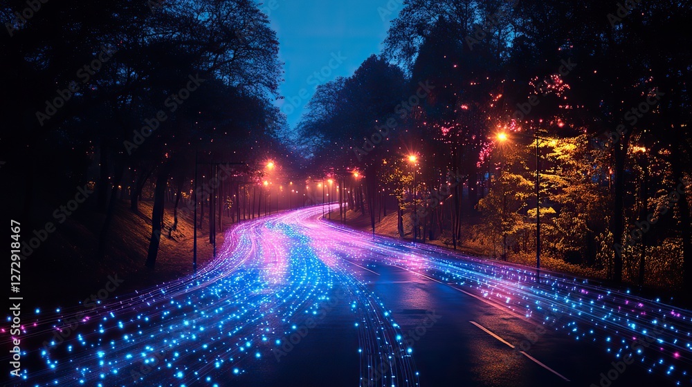 Poster futuristic visualization of big data connection technology enabling smart city evolution,digital tra