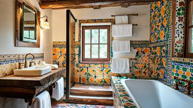 Rustic-Chic Bathroom with Vibrant Talavera Tiles