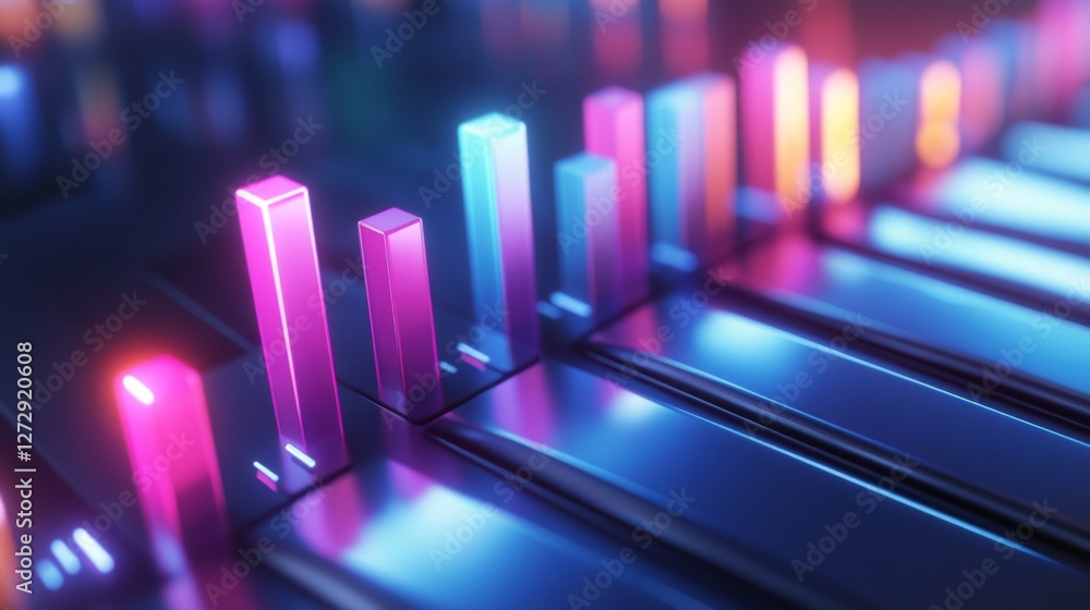 Aufkleber A close-up of a high-tech D bar chart, featuring glossy bars in different heights and glowing accents on a sleek, modern surface.
