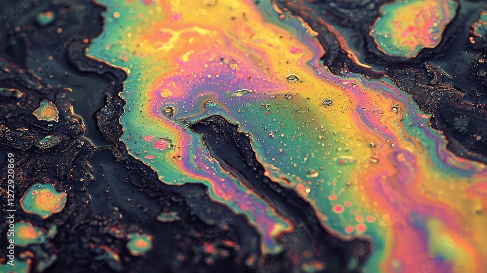 Poster closeup perspective of a liquid substance creating intriguing patterns and reflections