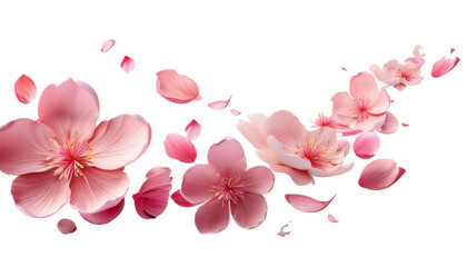 Sakura Petals Falling in Wind 3D Cartoon Style Illustration on White Background