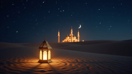 Fototapeta premium Luminous decorative metal lantern, Arabic accessories and decorations, Islamic art, traditional Islamic antiques to celebrate the coming of the month of goodness, lights and decorations islam