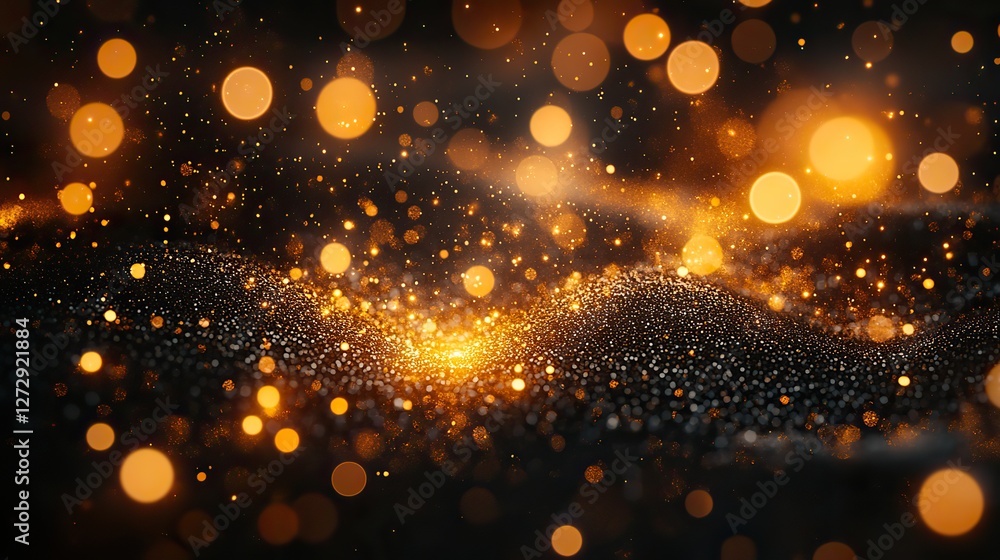 Poster glamorous golden bokeh,sparkling glitter background with luxurious defocused circles creating an ele