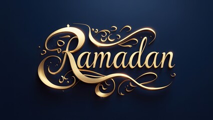 Golden Calligraphy � The word "Ramadan" in elegant golden calligraphy on a deep navy background.