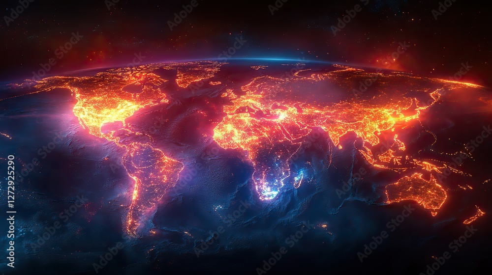 Poster global connectivity a visualization of telecommunication networks encompassing planet earth illustra