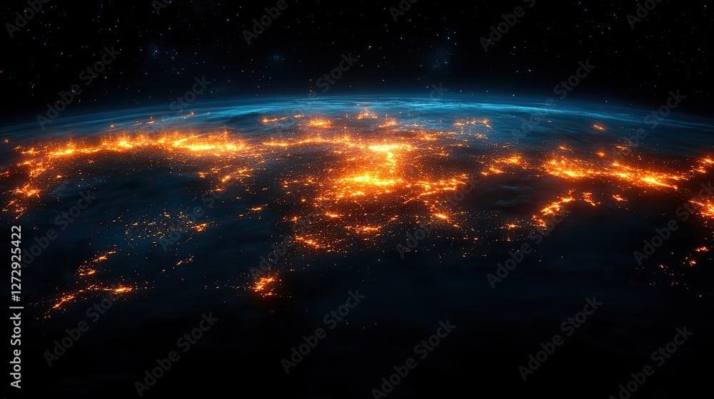 Poster global connectivity a visualization of telecommunication networks encompassing planet earth illustra
