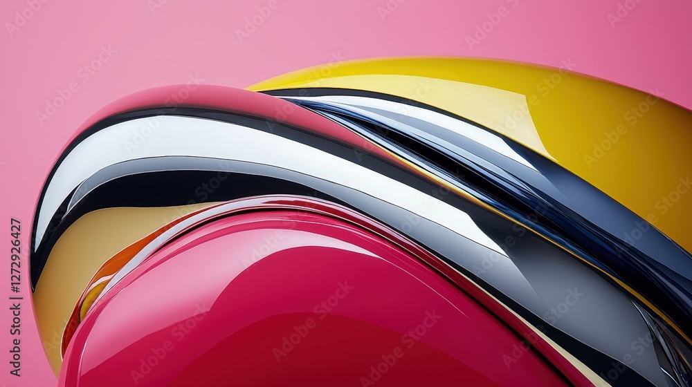 Poster closeup of a vibrant multicolored object set against a soft pink background