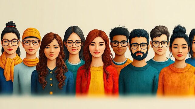 global unity diverse group of european asian and american individuals illustration of worldwide inclusivity and cultural variety