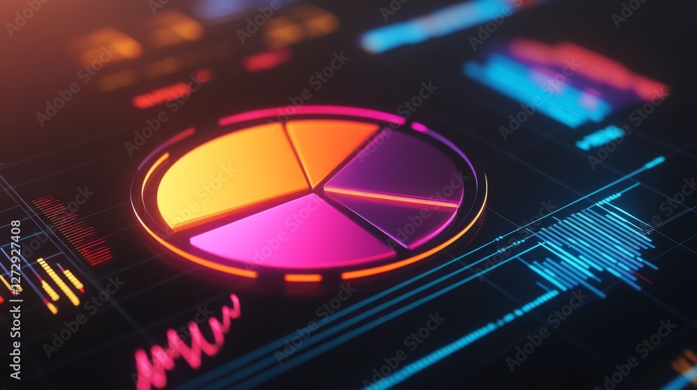 Aufkleber a financial pie chart and line graph in vibrant colors, depicting key business data and market insig