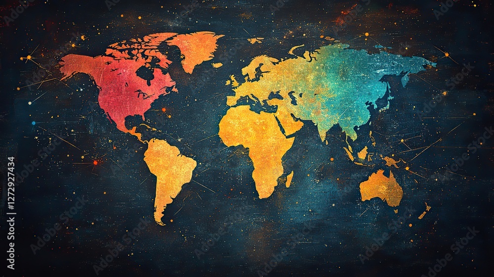 Aufkleber globalization and global networking concept with hand drawn arrows representing travel worldwide con