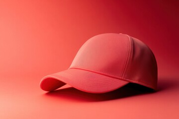 Fototapeta premium Coral colored baseball cap is displayed against a matching background
