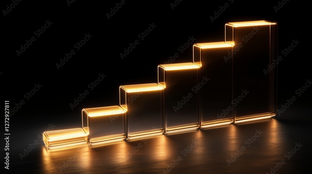 Poster a futuristic d bar chart with illuminated bars in various heights, highlighting business growth data