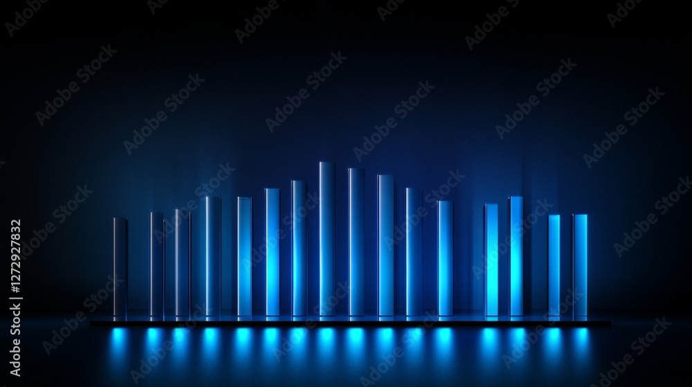 Leinwandbilder a futuristic d bar chart with illuminated bars in various heights, highlighting business growth data