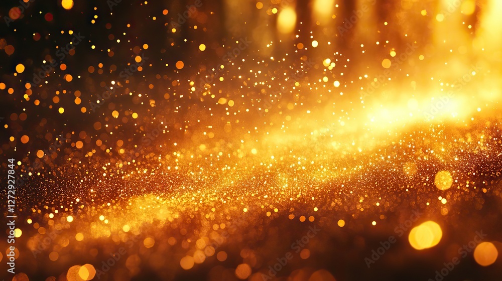 Poster glowing abstract golden bokeh background with soft blurred sparkles ideal for festive holiday design
