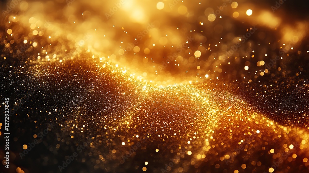 Poster glowing abstract golden bokeh background with soft blurred sparkles ideal for festive holiday design