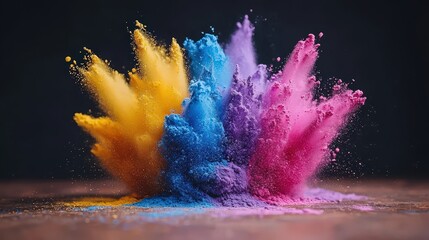 Dynamic colorful powder explosion creating a beautiful artistic effect on black background