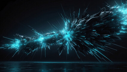 Black and Cyan Neon Light Burst with Diffused Effect