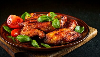 Flavorful Ayam Taliwang grilled to perfection, served with aromatic fresh basil. Perfect for culinary, traditional food, Southeast Asian cuisine, and restaurant-themed microstock use. Ai Generated