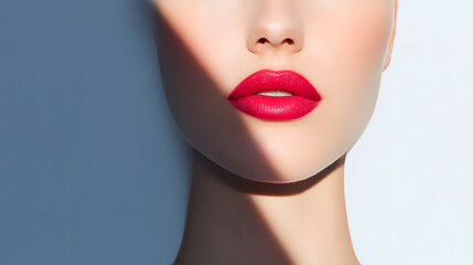 Beautiful Woman with Bright Pink Lips, Half-Face in Shadow, Elegant Portrait
