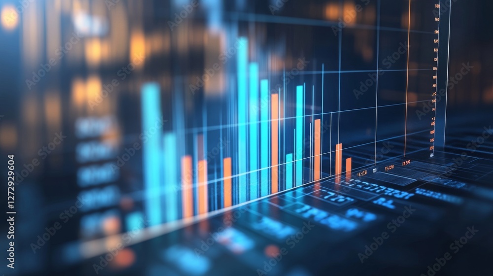 Fototapete a modern d bar graph displaying financial performance with rising and falling bars, set against a pr