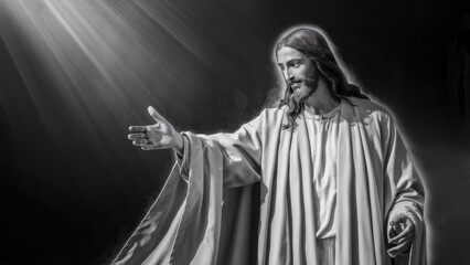 Naklejka premium Jesus Christ reaching out his hand against