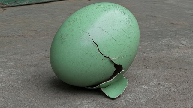 Cracked green egg outdoors, ground, hatching, nature, fragility