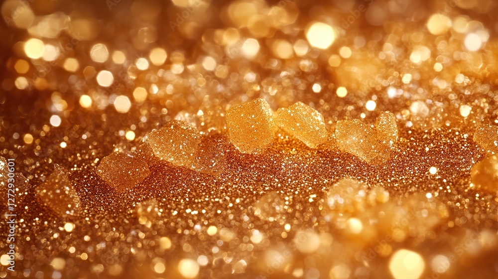 Aufkleber golden bokeh confetti overlay with glowing yellow circles and sparkling dust creating a luxurious fe