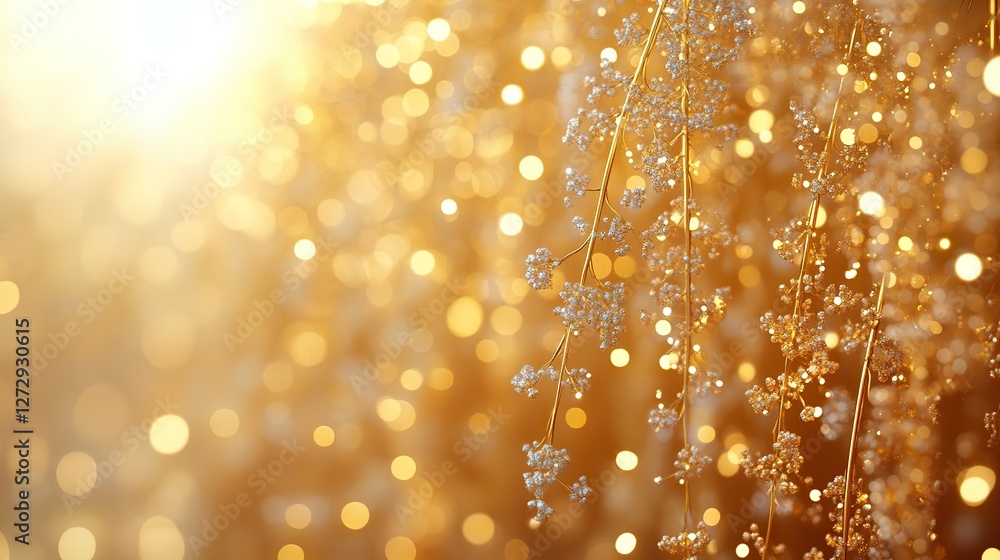 Poster golden bokeh lights abstract background with soft blurred glow for elegant and festive designs perfe