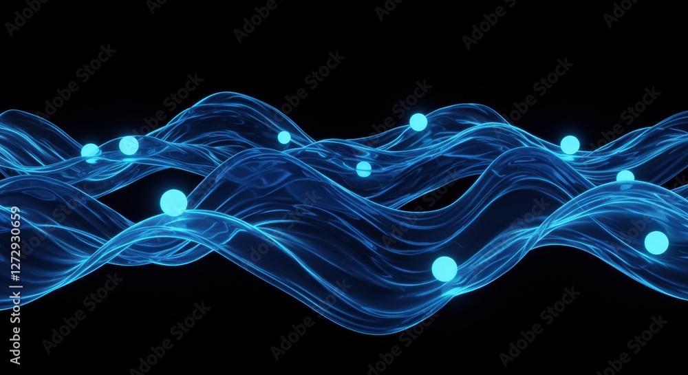 Aufkleber a mesmerizing scene of abstract illuminated waves flowing harmoniously across a dark background