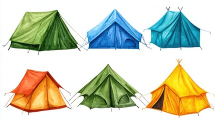 Outdoor camping tents display nature scene illustrative art tranquil environment aerial view adventure concept