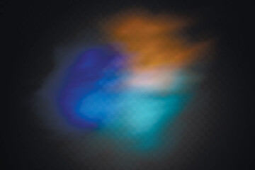 Color smoke effect background. Realistic decorative fog in the air, vapor, creeping smoke puff. Layout of cloudy smog. Transparency vector illustration.