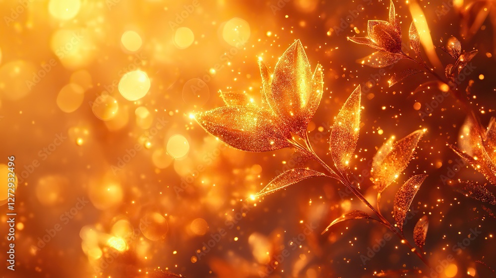 Poster golden sparkling bokeh abstract background with soft blur and shimmering light effects ideal for fes