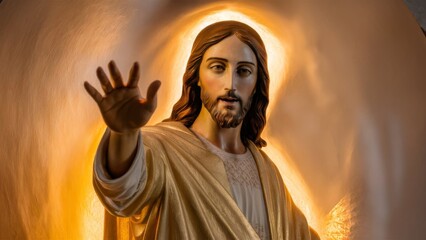 Jesus Christ reaching out his hand against