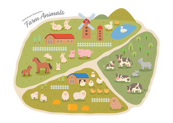 牧場の動物たちの手描きイラスト