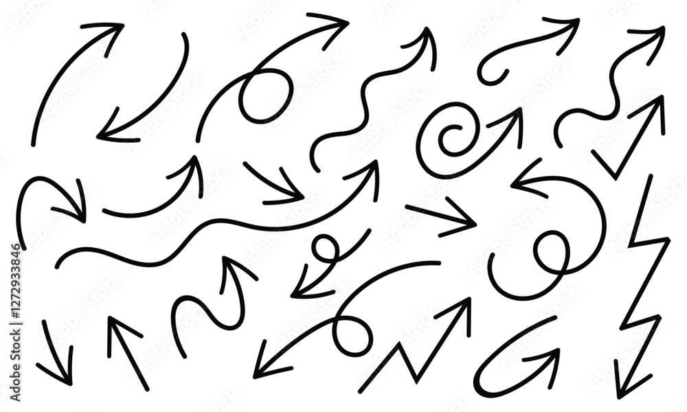 Poster hand drawn curved arrows. vector arrow set on transparent background.