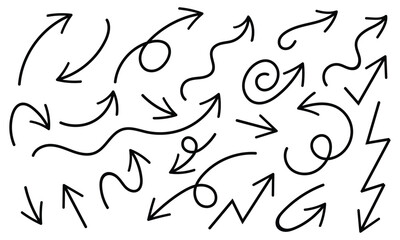 hand drawn curved arrows. vector arrow set on transparent background.